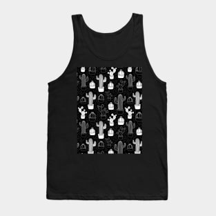 Black & White Cactus Doodle Pattern Tank Top